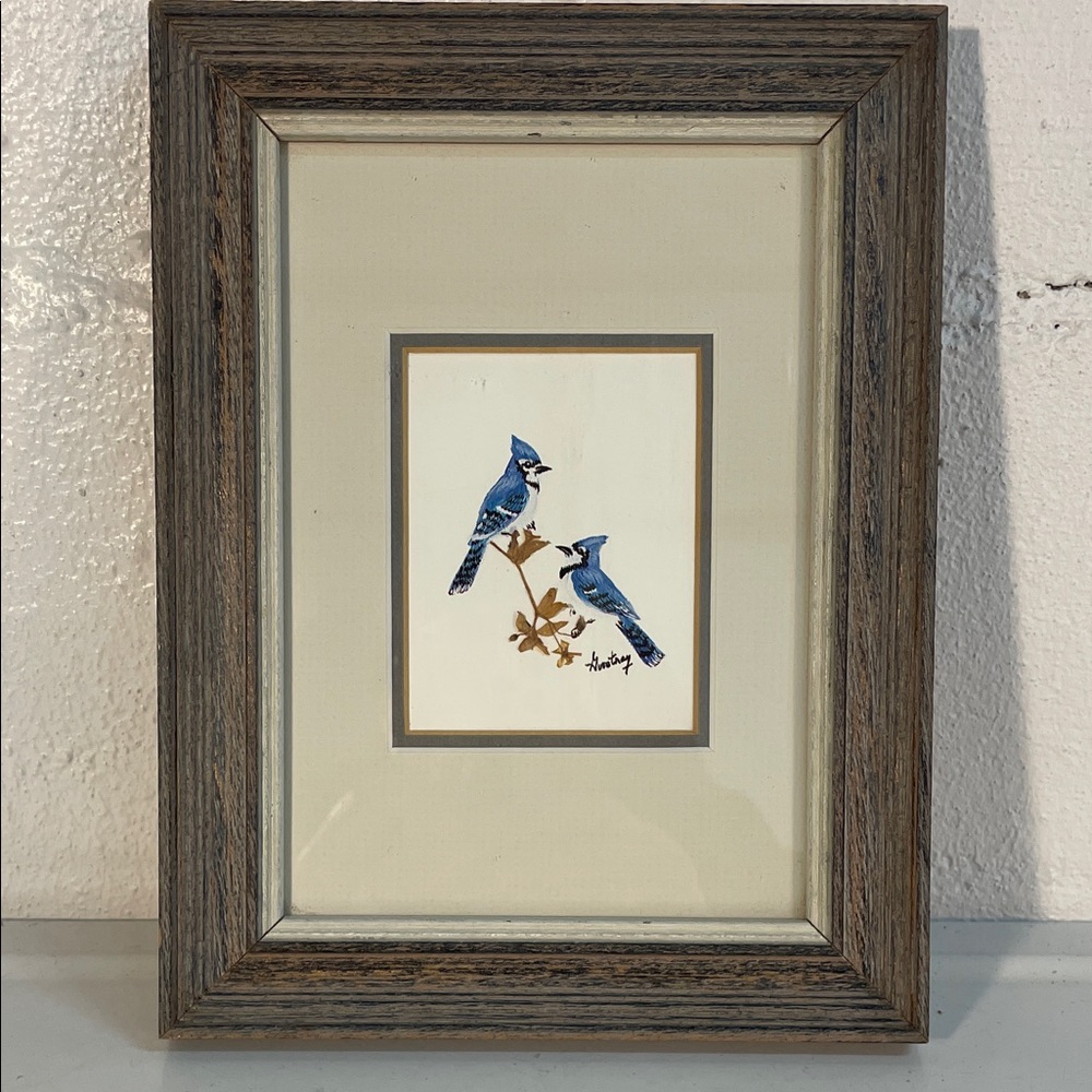 Vintage Framed Signed Original Blue Jay Artwork